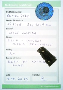 Moldavite certificate 06DSCF4174