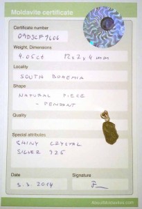 09DSCF9606 - moldavite - pendant - certificate